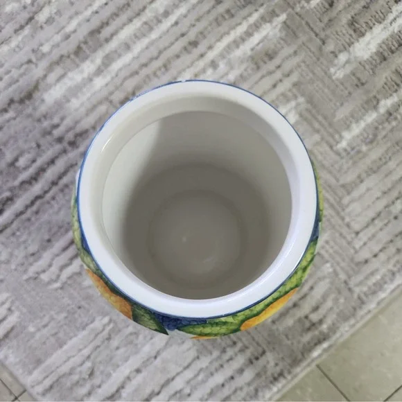 Nonni's Biscotti Cookie Jar Crackled Look Yellow Lemons and Varigated Leaves - Picture 3 of 5